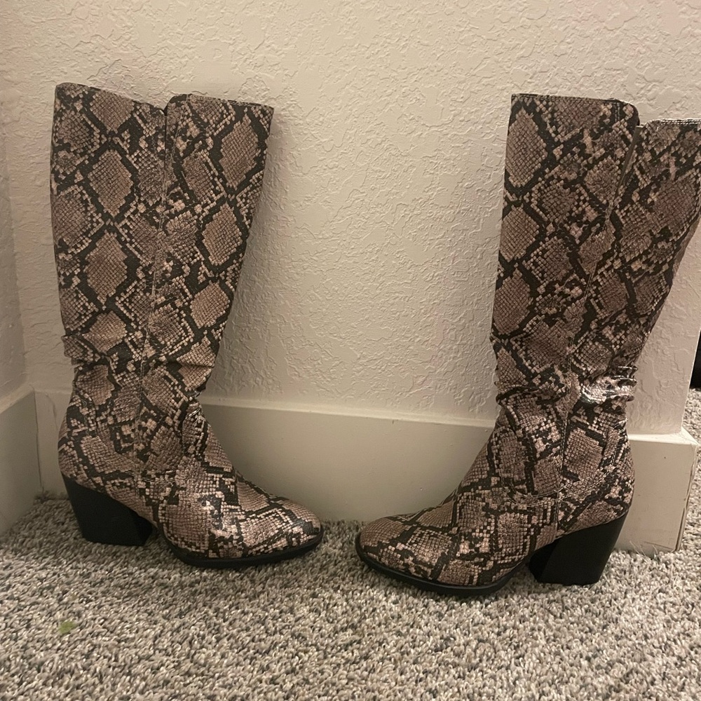JCPenney Snakeskin Heeled Boots - Black and Brown